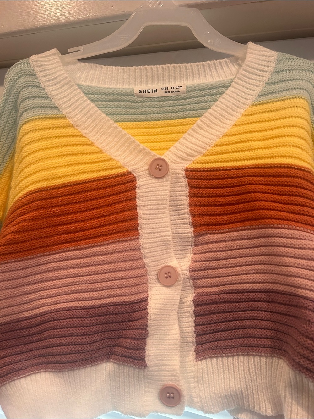 SHEIN Girls  Multicolor Stripe Button-Up Cardigan Sweater